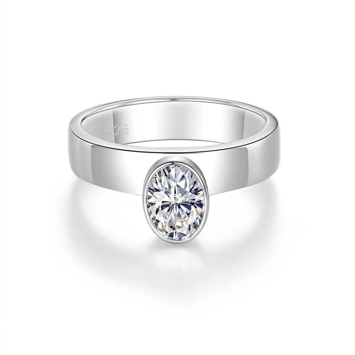 Oval Moissanite Ring | Minimalist Wide Band