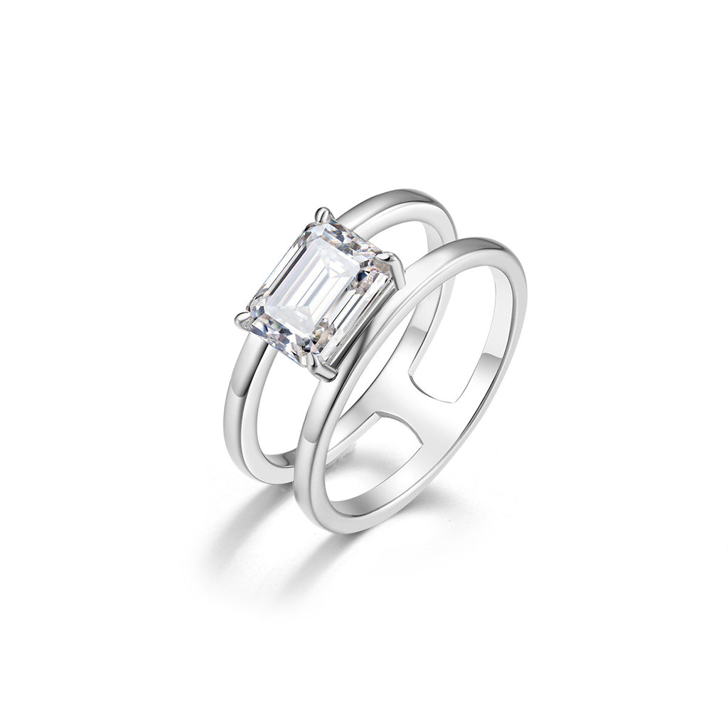 Rectangular Cut Moissanite Ring | Double Band