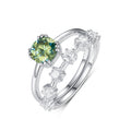 Ocean Row Ring – blue-green moissanite double-band ring with white moissanite accents in 925 sterling silver