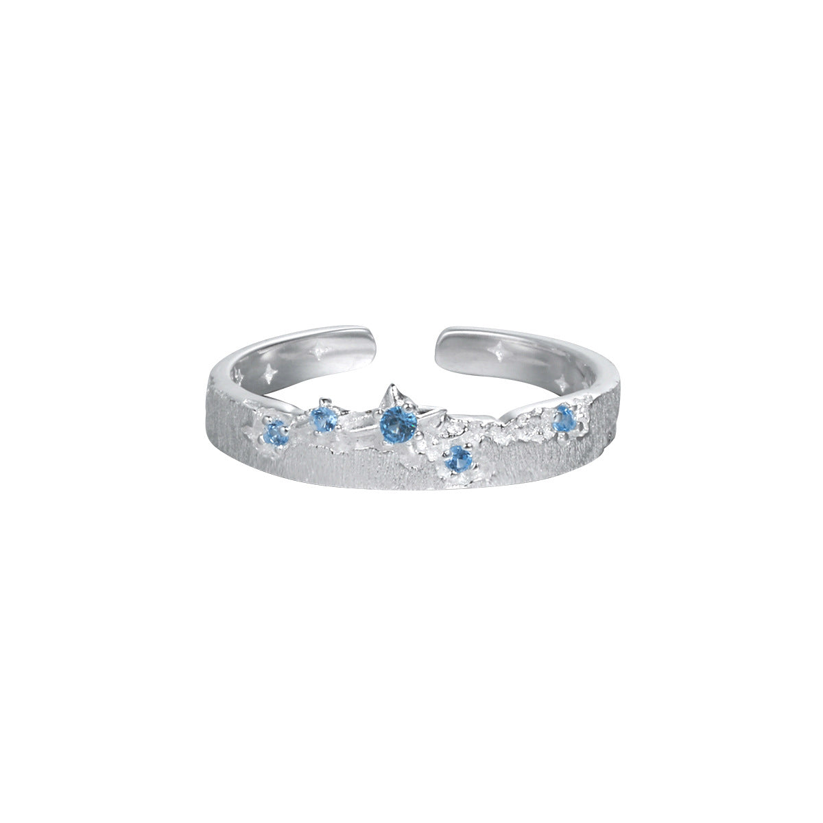 Blue Cubic Zirconia Star Ring | Brushed Silver