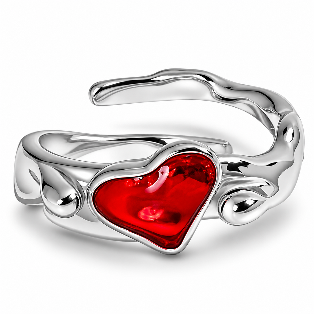Freehand Heart Ring – adjustable 925 sterling silver ring with an irregular heart and cubic zirconia, view 6
