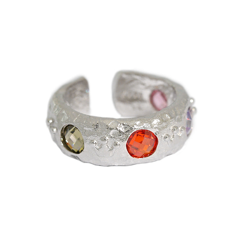 Colour Quartet Ring – adjustable 925 sterling silver ring with four round coloured cubic zirconia stones
