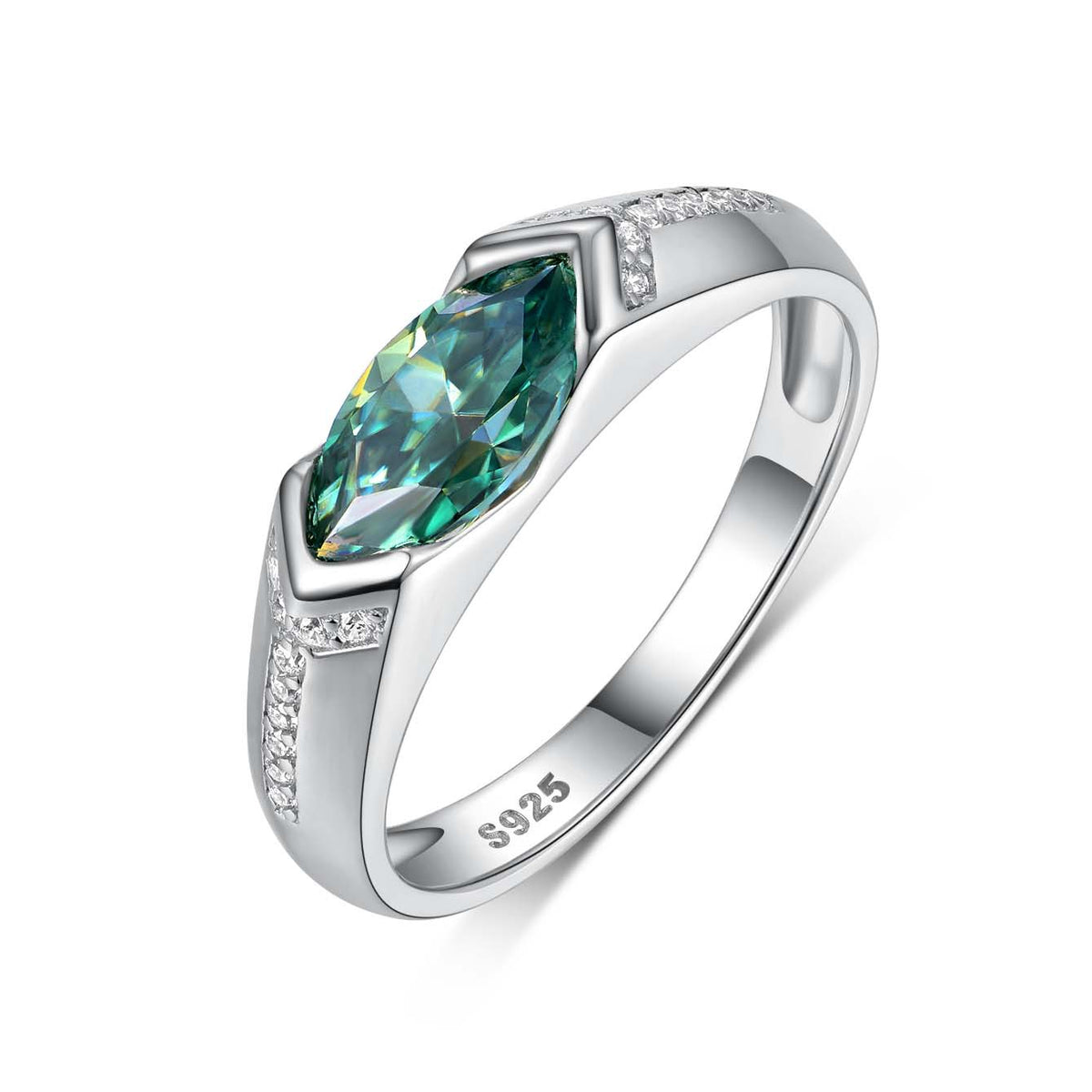 Green Marquise Ring – 925 sterling silver ring with a 1ct green marquise-cut moissanite
