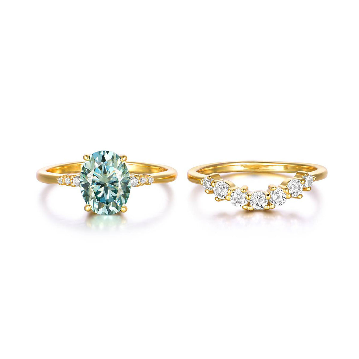 Green Oval Ring Set – two-piece green oval moissanite stacking ring set in 925 sterling silver