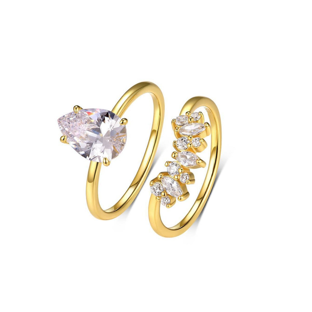Pear Ring Set – two-piece pear moissanite stacking ring set in 925 sterling silver