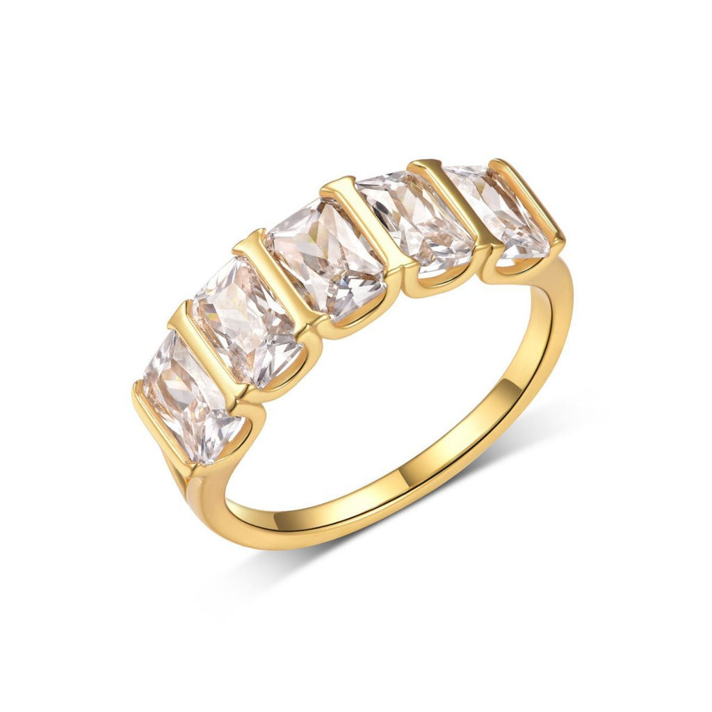 Five Stone Ring – five-stone trapezoid moissanite ring in 925 sterling silver