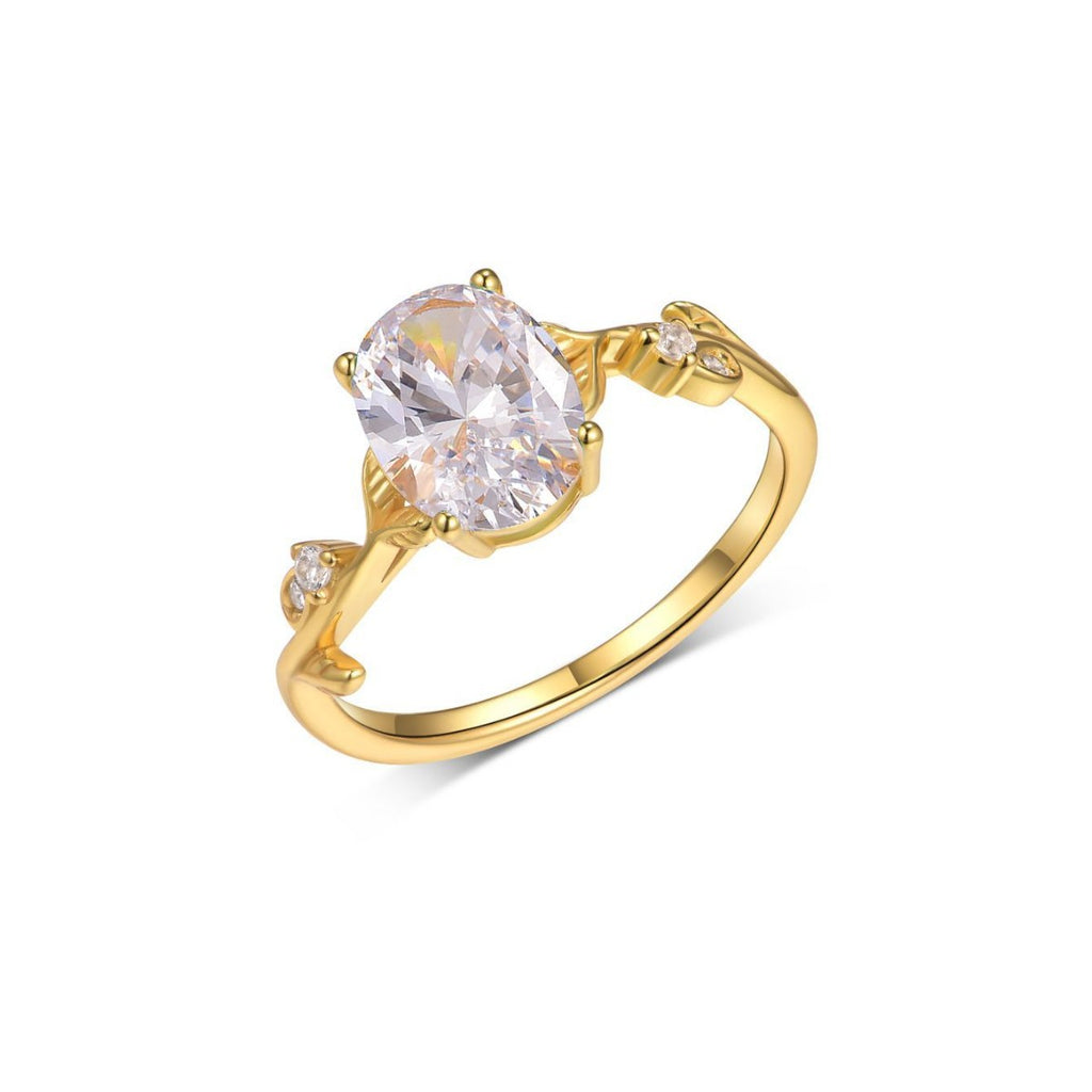 Leaf Branch Ring – 2ct oval moissanite ring with leaf branch band in 925 sterling silver