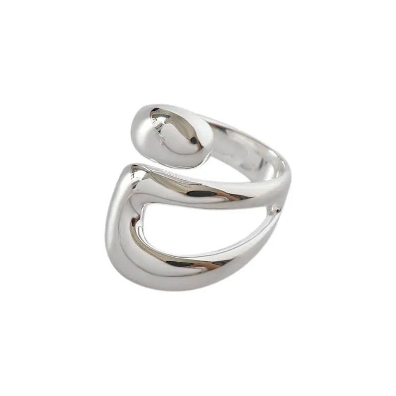 Double Layer chunky sterling silver ring with a wide layered band and hollow cross detail