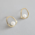 Geometric Round Shell Pearl Studs Earrings