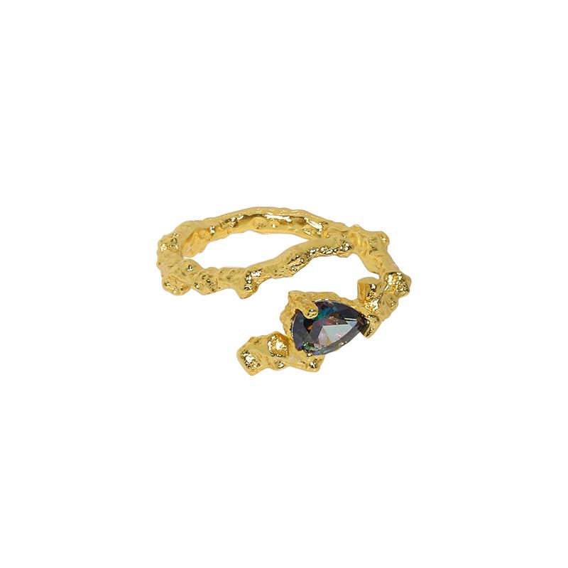 Black Waterdrop Ring – adjustable 925 sterling silver ring with a black cubic zirconia waterdrop stone