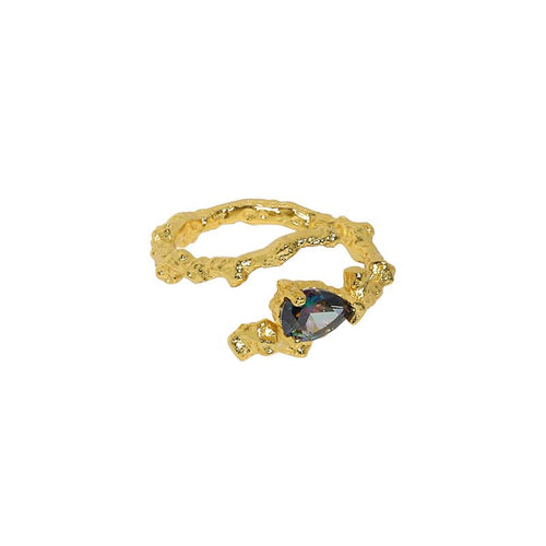 Black Waterdrop Ring – adjustable 925 sterling silver ring with a black cubic zirconia waterdrop stone
