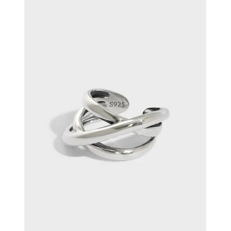 Triple Line silver crossover ring in 925 sterling silver