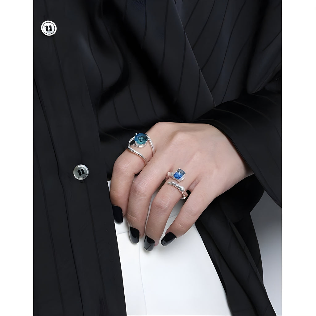 Geometry Emerald Shading Blue Adjustable Ring