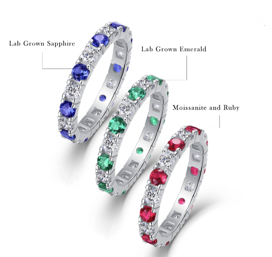 Colour Eternity Ring – full eternity ring with moissanite and lab-grown gemstones in 925 sterling silver, view 5