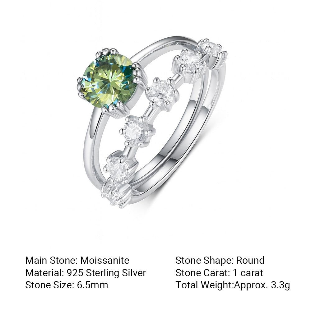 Ocean Row Ring – blue-green moissanite double-band ring with white moissanite accents in 925 sterling silver, view 5
