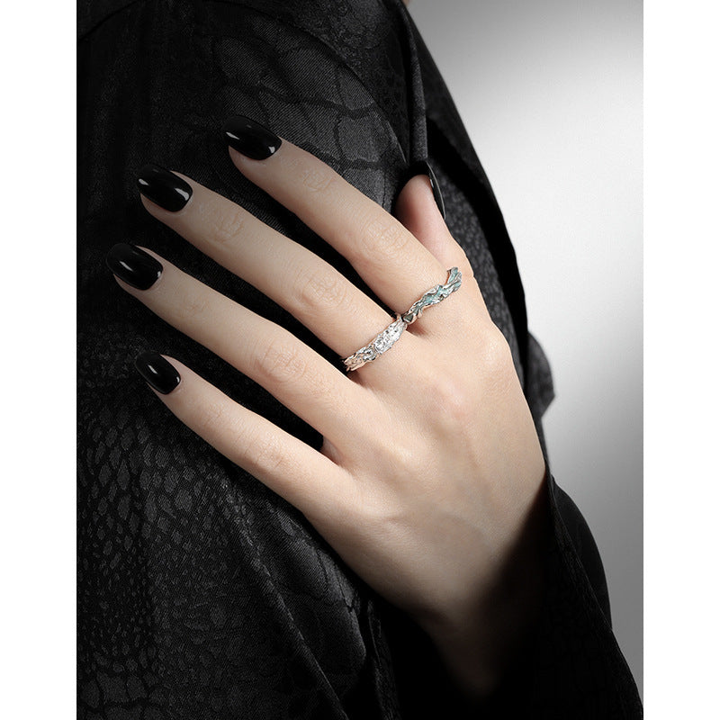 Aqua Wave Ring – adjustable open ring in rhodium-plated 925 sterling silver with aqua green epoxy inlay, view 4