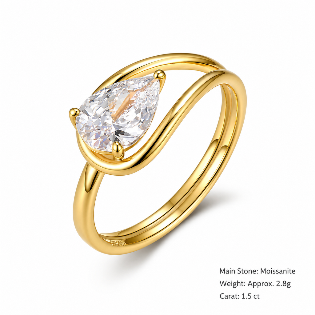 Pear Bypass Ring – 1.5ct pear-cut moissanite bypass ring in 925 sterling silver, view 6