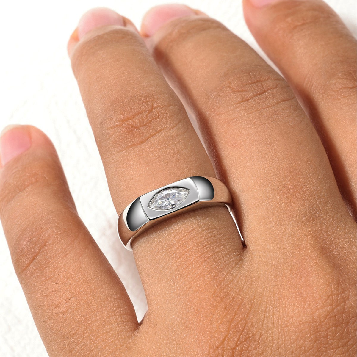 Marquise Moissanite Signet Ring | Minimalist