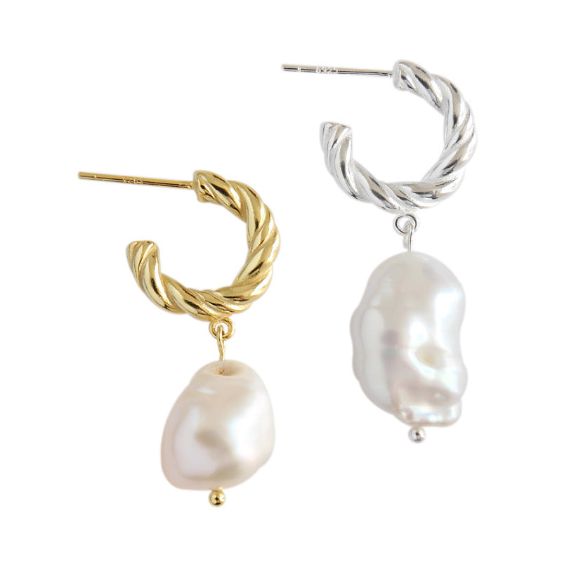 Irregular Shell Pearl Twisted Circle Hoop Earrings