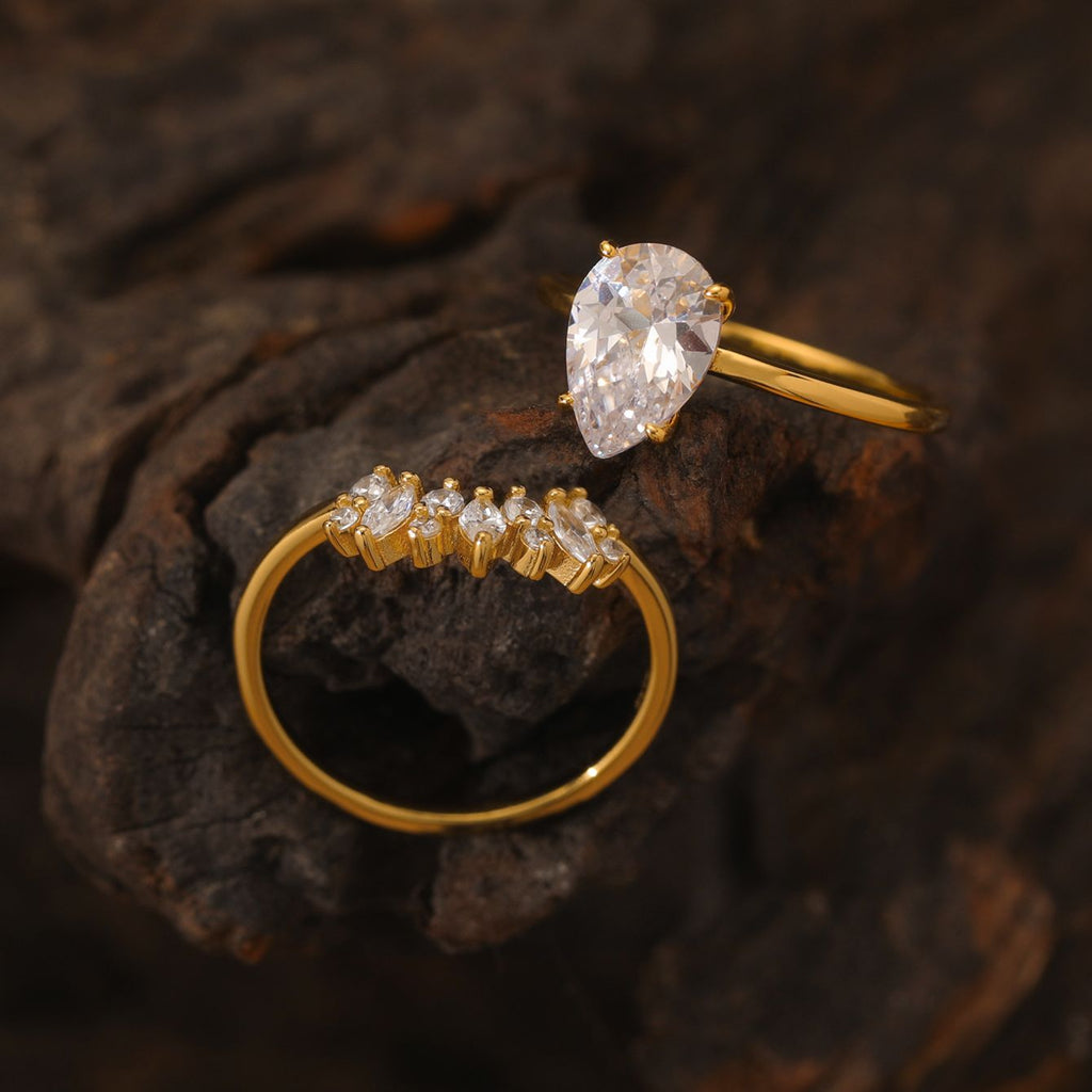 Pear Ring Set – two-piece pear moissanite stacking ring set in 925 sterling silver, view 2