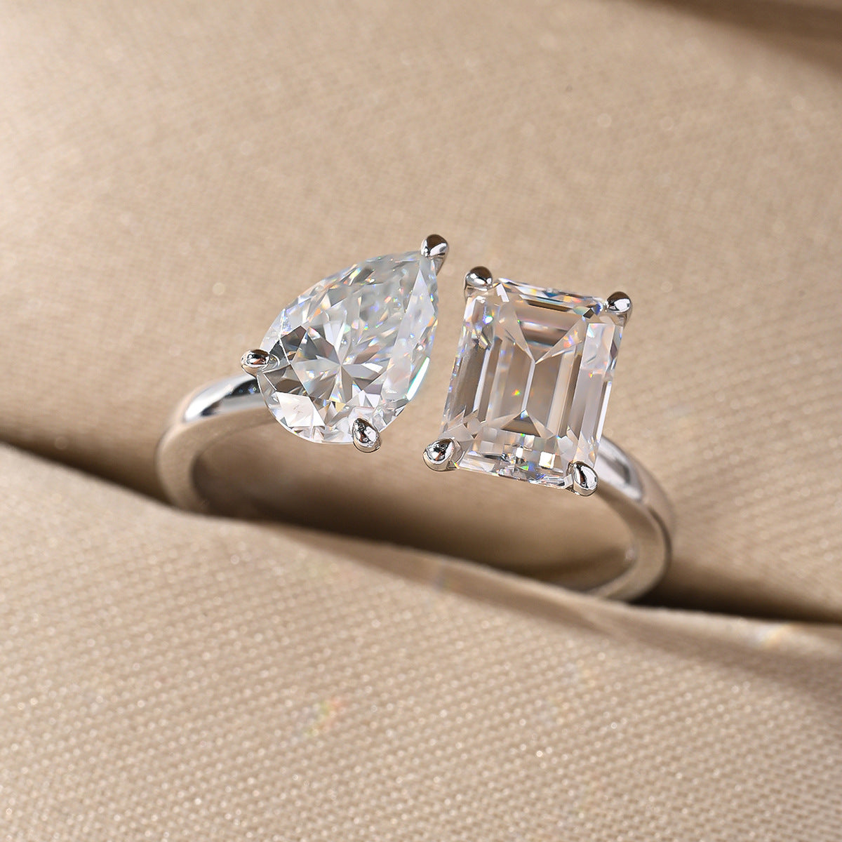 Pear Emerald Cut Moissanite Ring | Adjustable