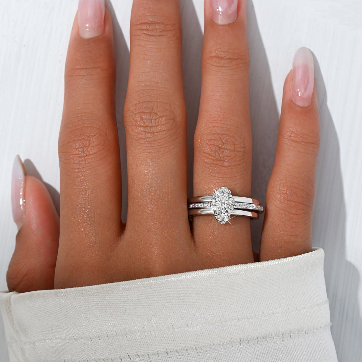 Moissanite Bridal Ring Set | Three Band