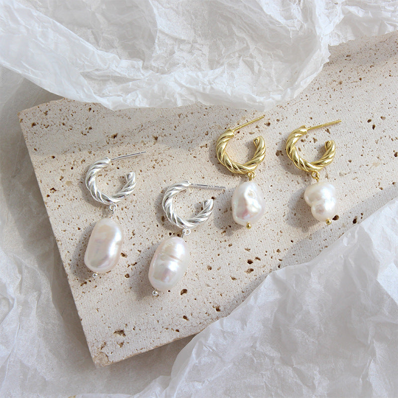 Irregular Shell Pearl Twisted Circle Hoop Earrings