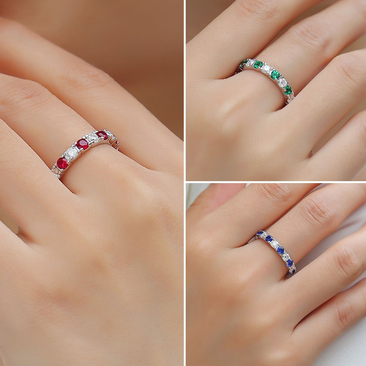 Colour Eternity Ring – full eternity ring with moissanite and lab-grown gemstones in 925 sterling silver, view 3