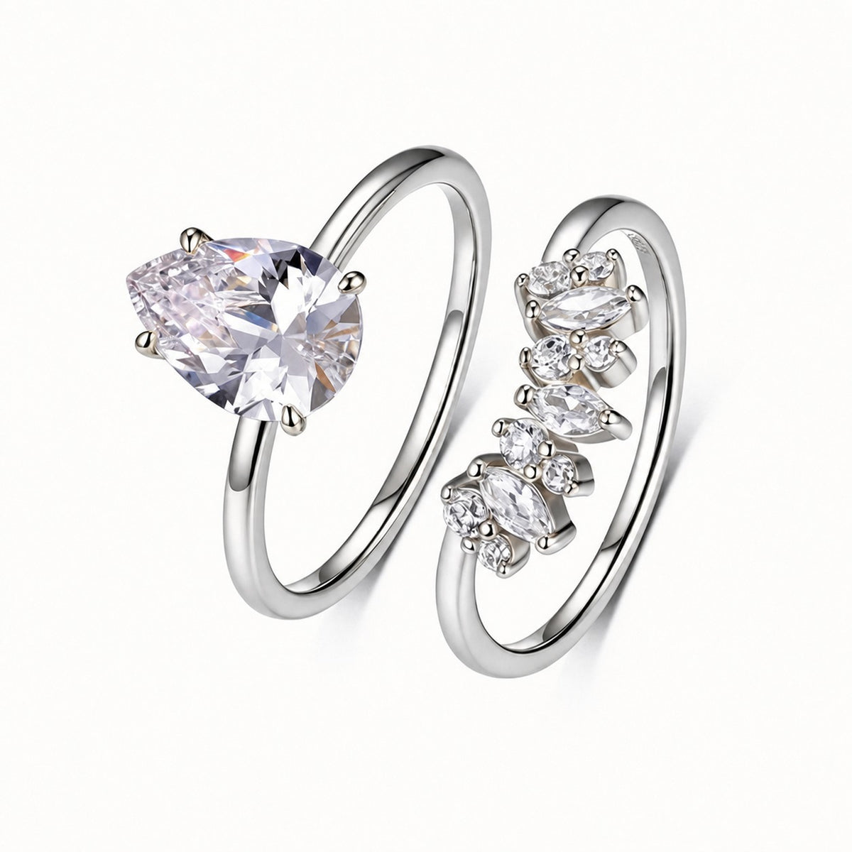 Pear Ring Set – two-piece pear moissanite stacking ring set in 925 sterling silver, view 3