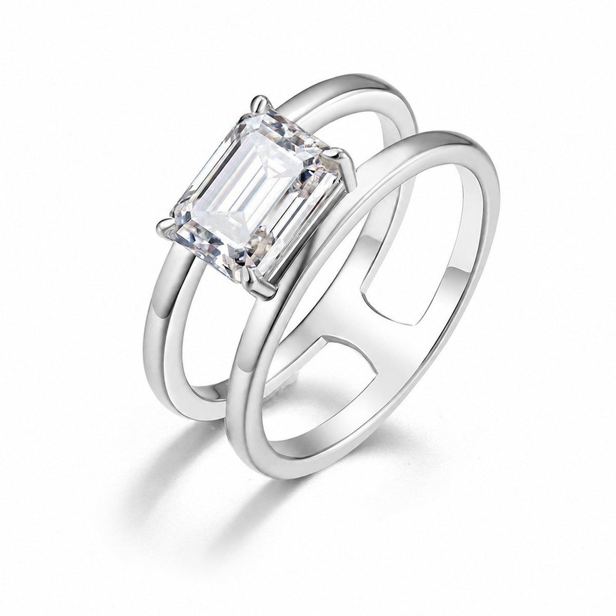 Rectangular Cut Moissanite Ring | Double Band