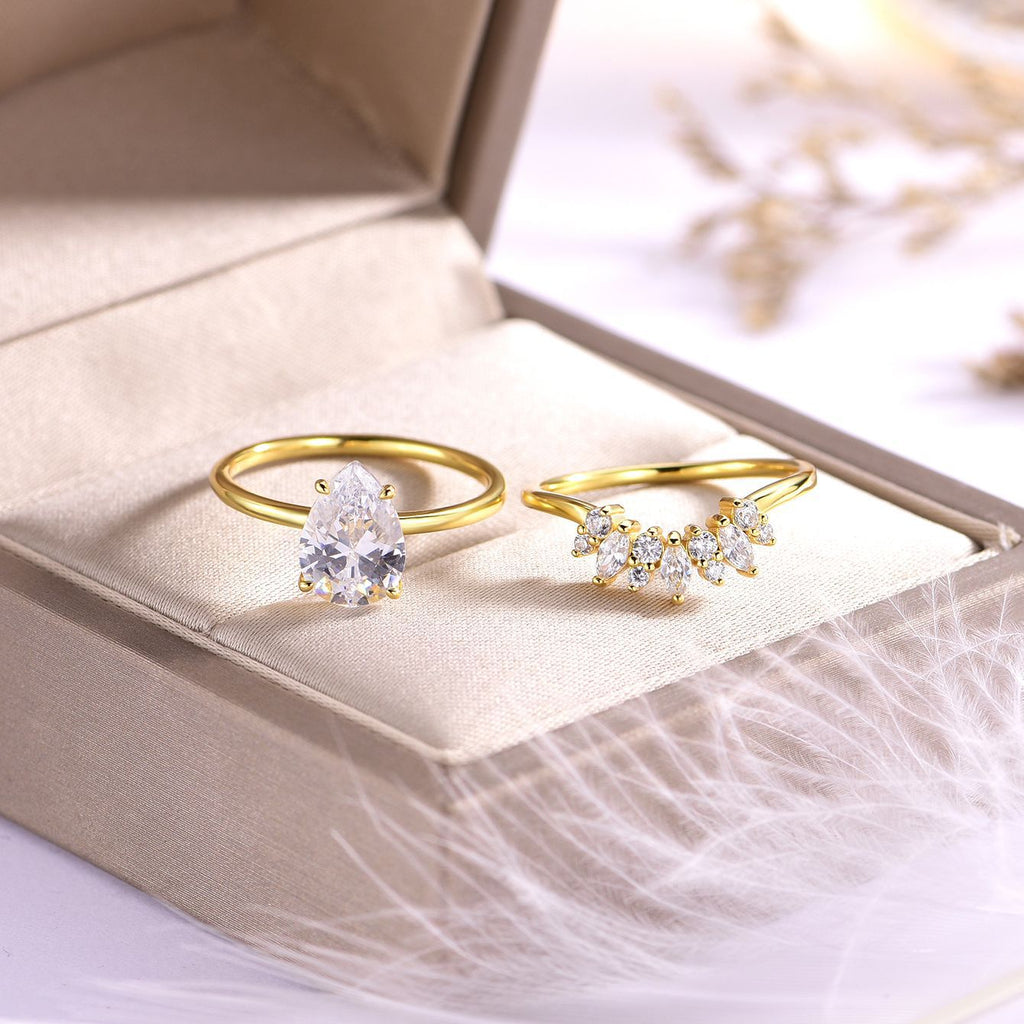 Pear Ring Set – two-piece pear moissanite stacking ring set in 925 sterling silver, view 4