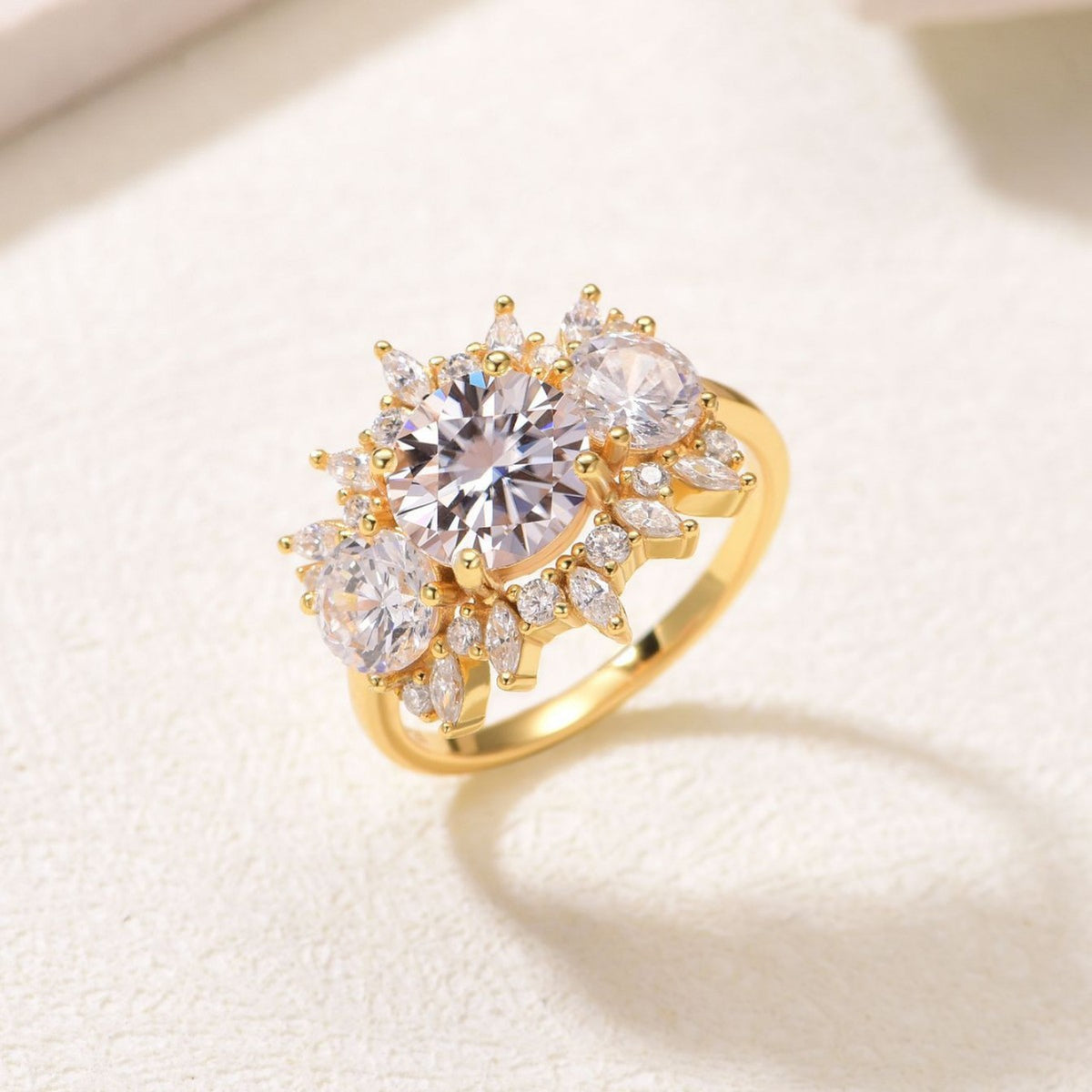 Bloom Halo Ring – 2ct moissanite three-stone halo cluster ring in 925 sterling silver, view 5
