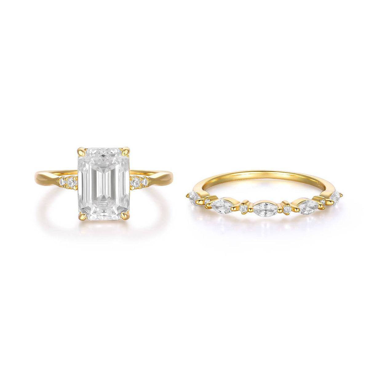 Emerald Cut Ring Set – two-piece emerald-cut moissanite ring set in 925 sterling silver, view 3