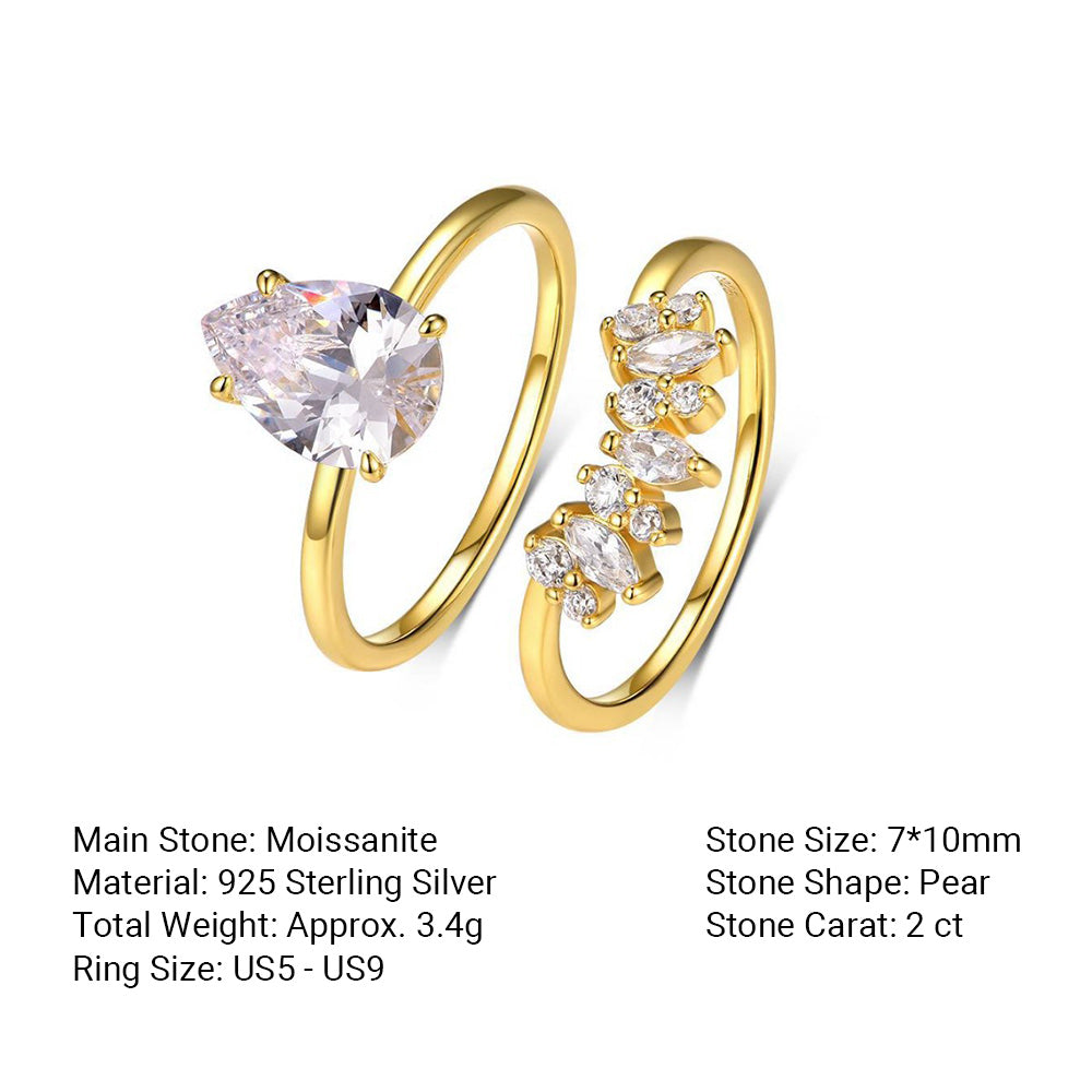 Pear Ring Set – two-piece pear moissanite stacking ring set in 925 sterling silver, view 6