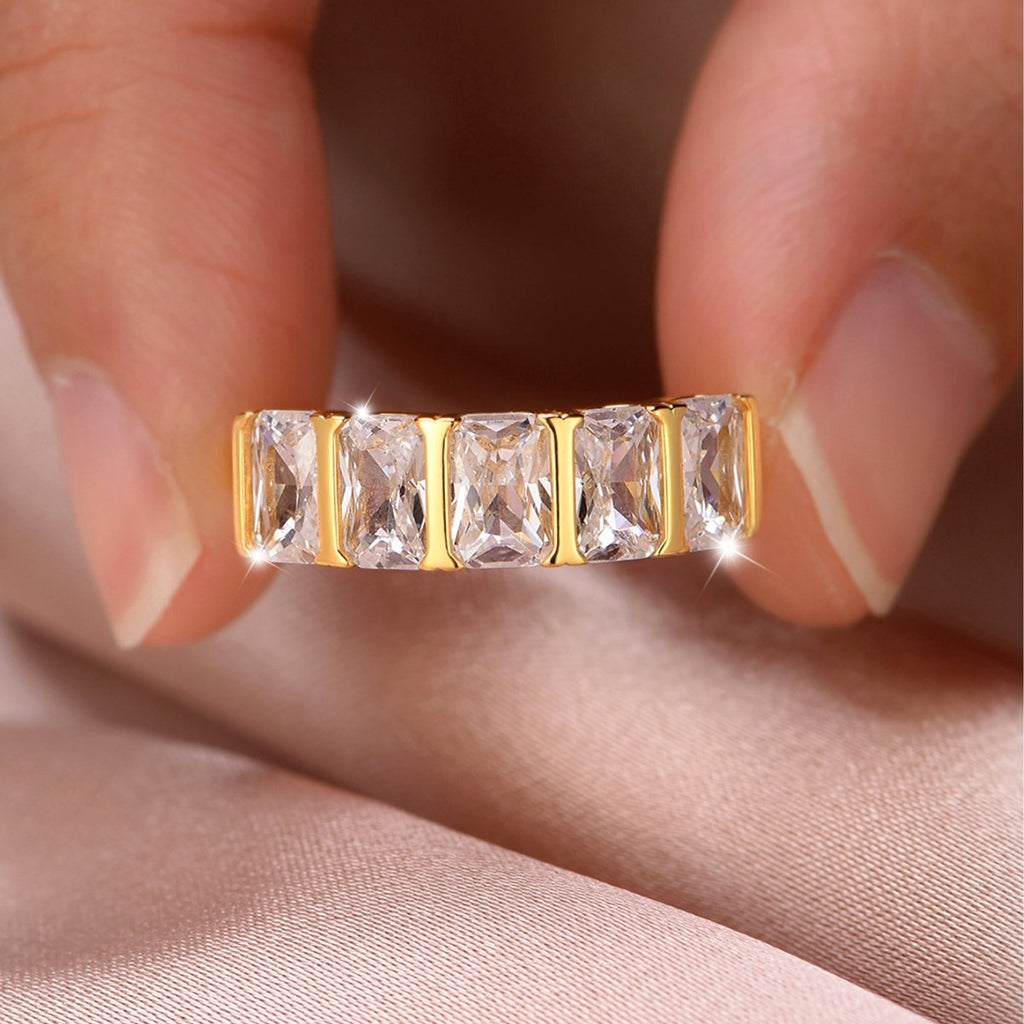 Five Stone Ring – five-stone trapezoid moissanite ring in 925 sterling silver, view 2