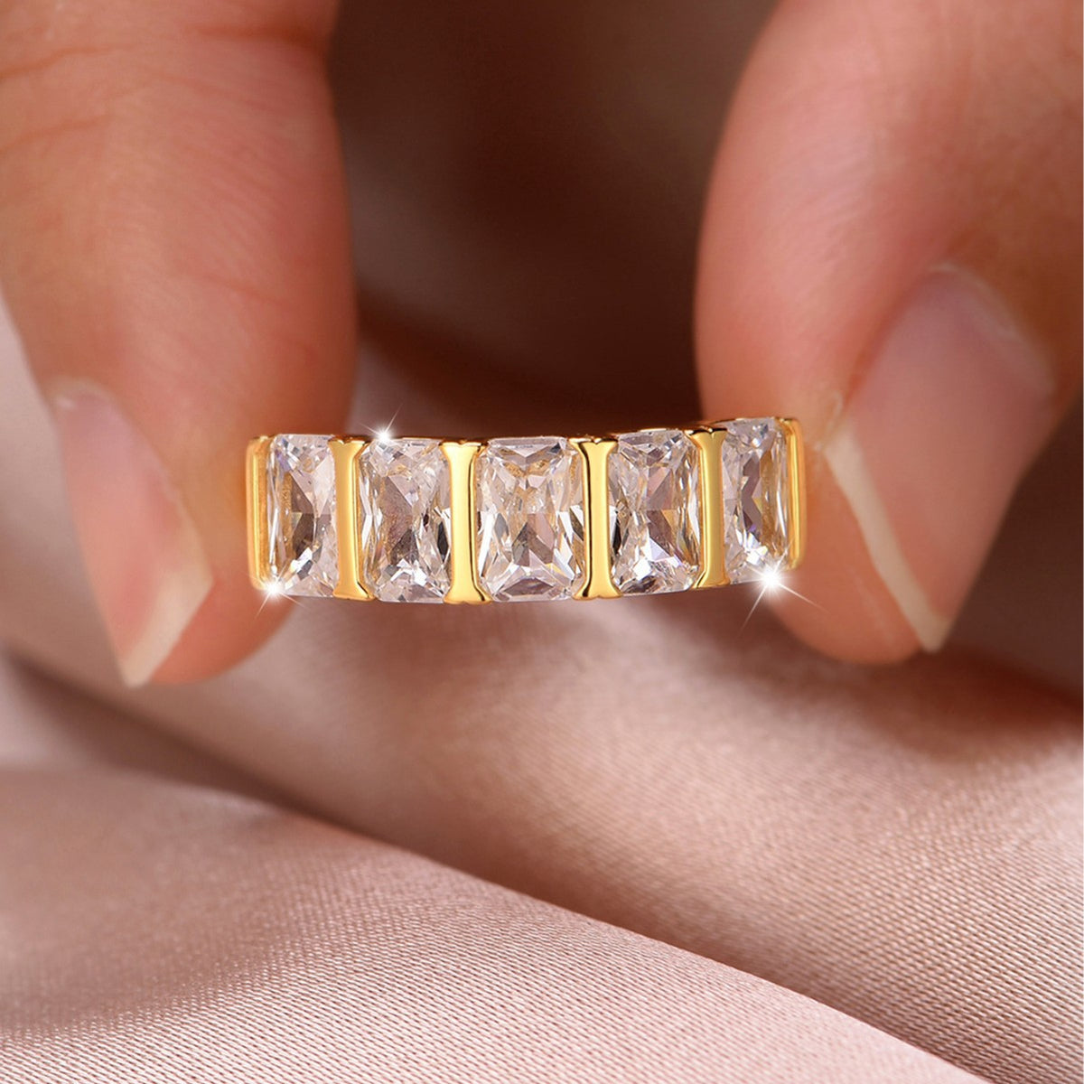 Five Stone Ring – five-stone trapezoid moissanite ring in 925 sterling silver, view 2