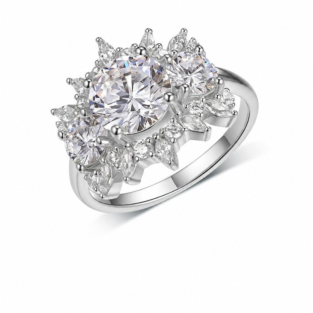 Bloom Halo Ring – 2ct moissanite three-stone halo cluster ring in 925 sterling silver, view 4