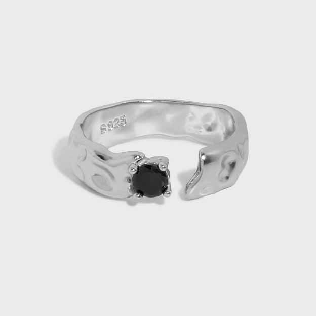 Black CZ Ring | Irregular 925 Sterling Silver Design