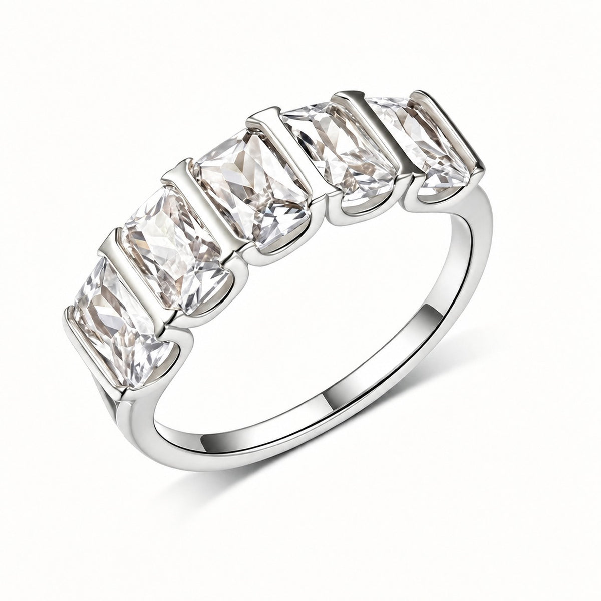 Five Stone Ring – five-stone trapezoid moissanite ring in 925 sterling silver, view 3
