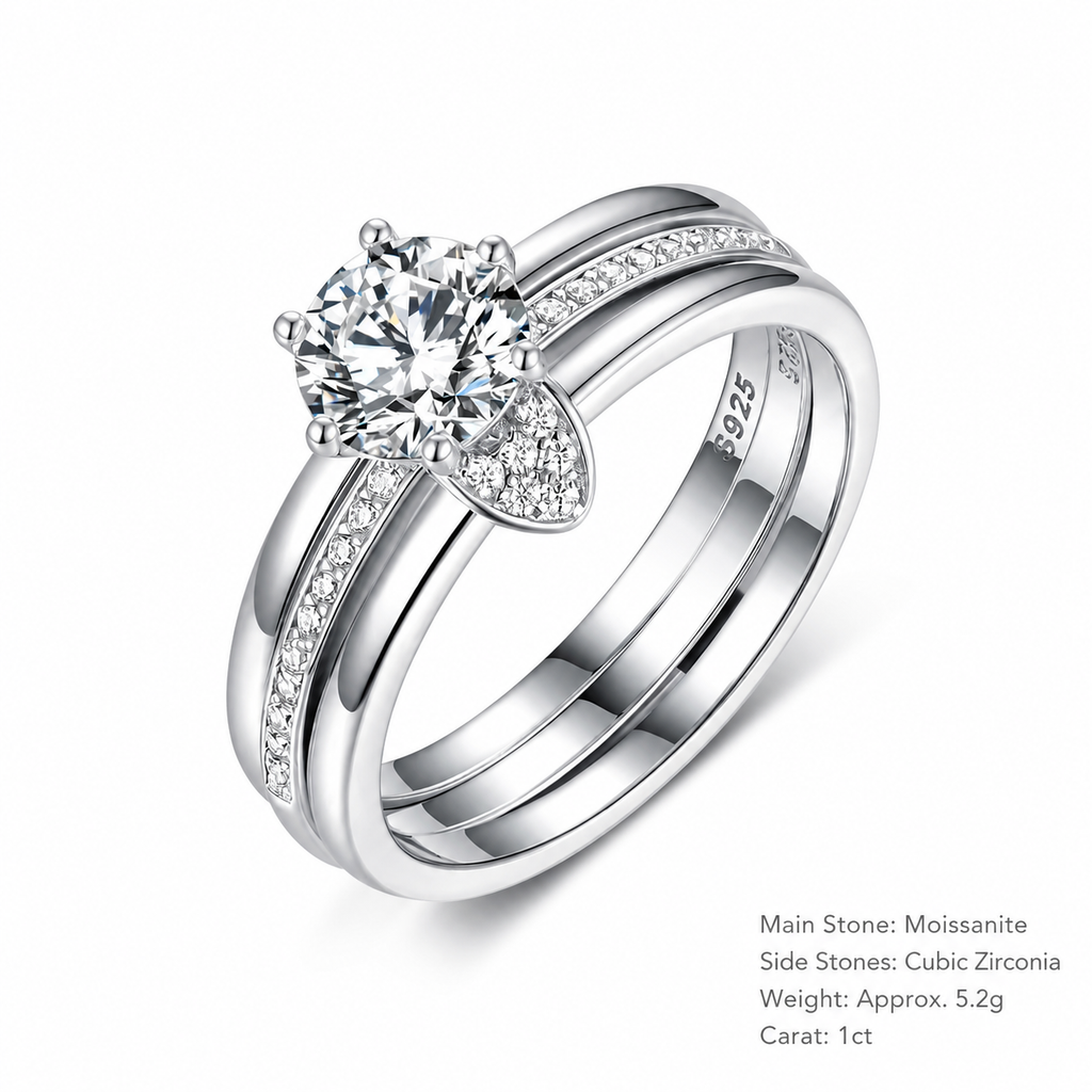 Moissanite Bridal Ring Set | Three Band