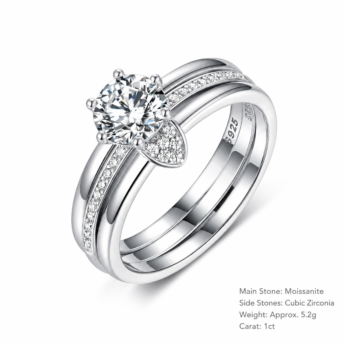 Moissanite Bridal Ring Set | Three Band