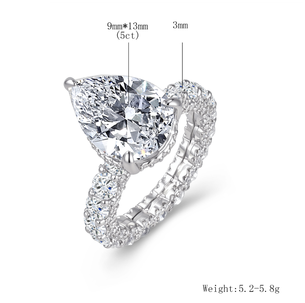 Grand Pear Ring – 5ct pear-cut cubic zirconia ring with stone-set band in 925 sterling silver, view 7