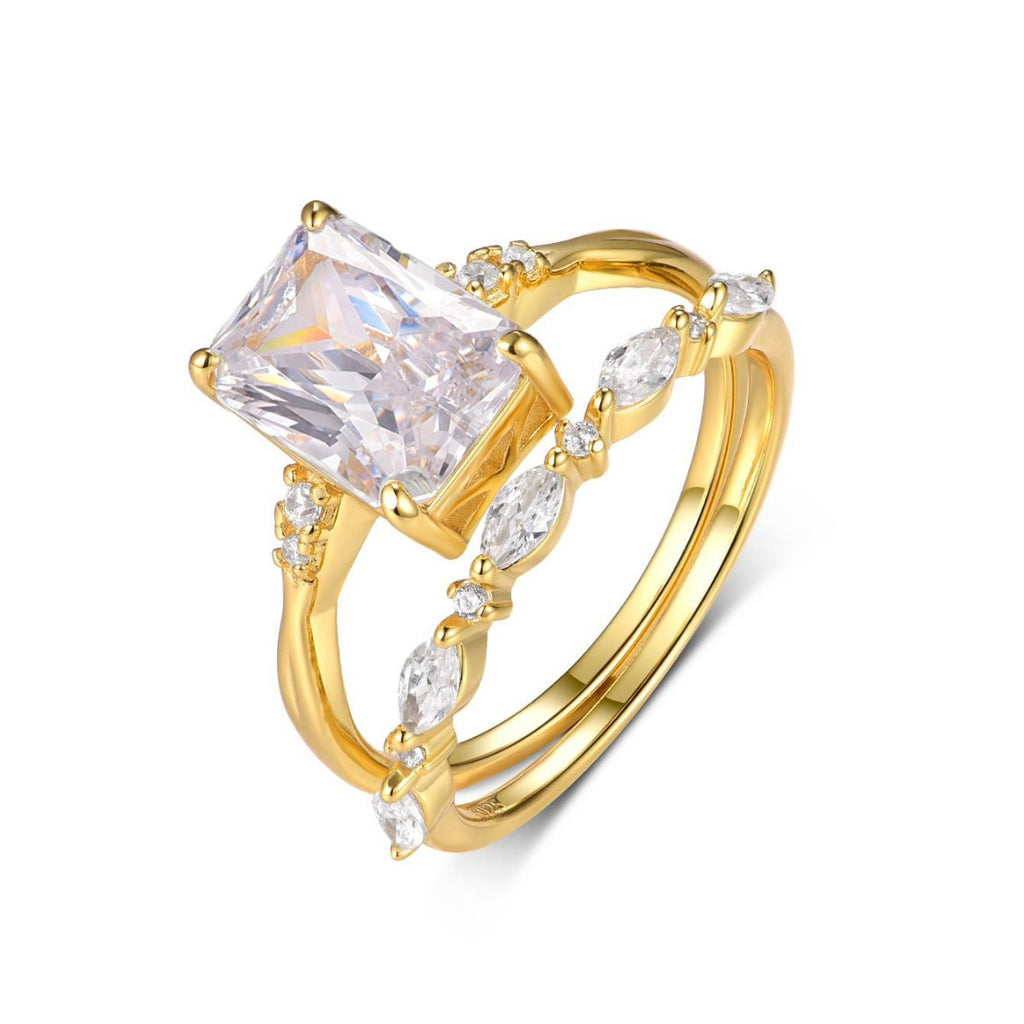 Emerald Cut Ring Set – two-piece emerald-cut moissanite ring set in 925 sterling silver, view 5