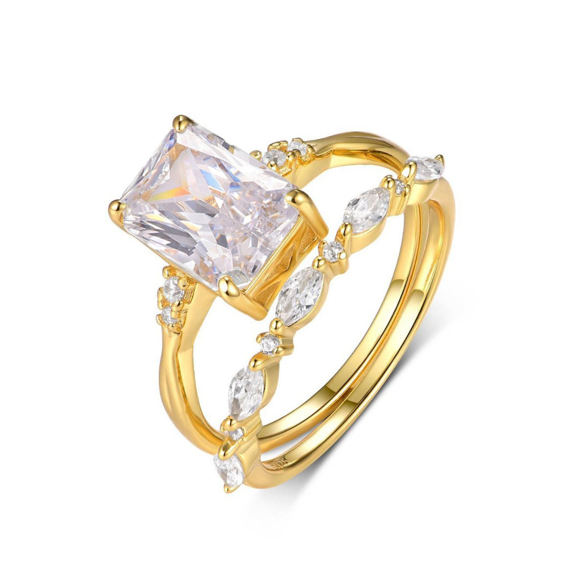 Emerald Cut Ring Set – two-piece emerald-cut moissanite ring set in 925 sterling silver, view 5