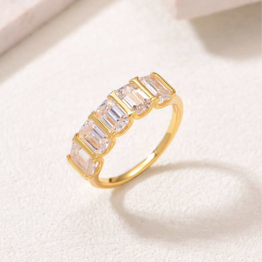 Five Stone Ring – five-stone trapezoid moissanite ring in 925 sterling silver, view 4