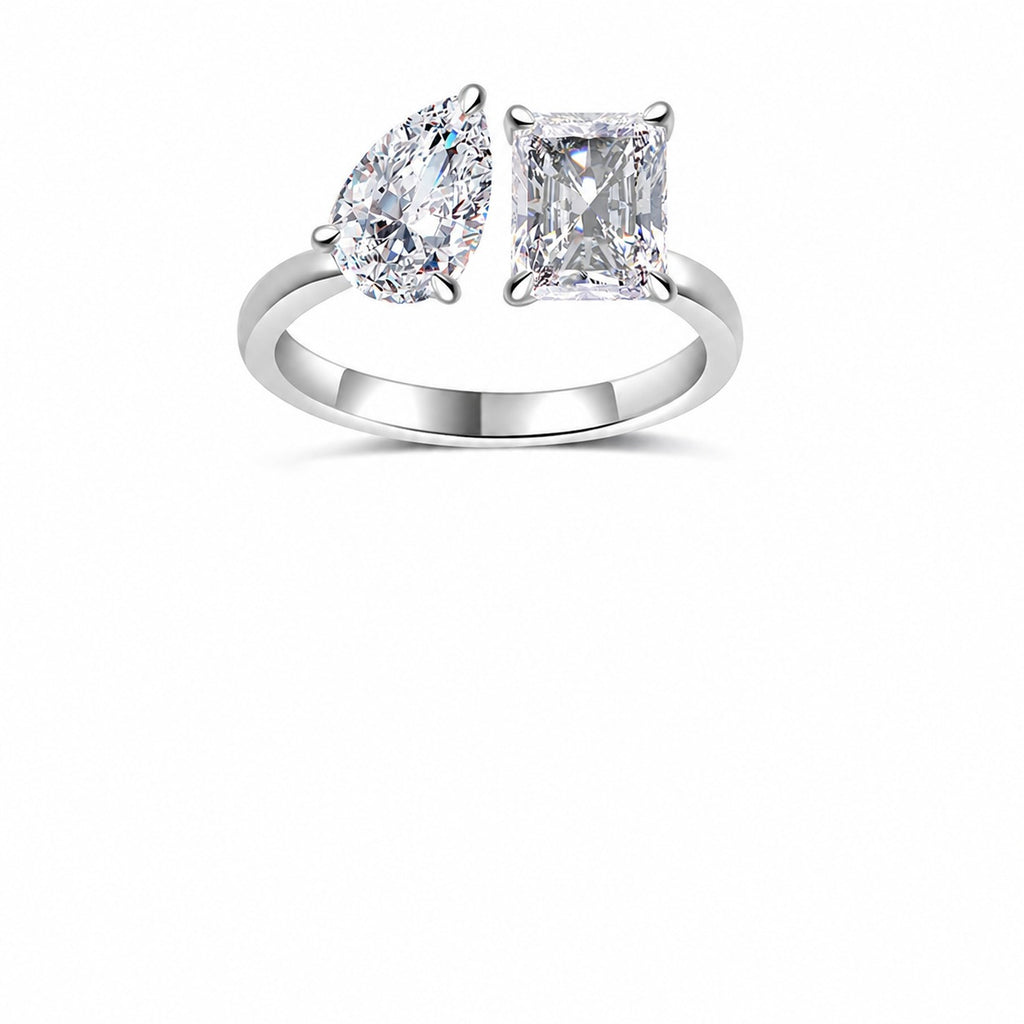 Pear Emerald Cut Moissanite Ring | Adjustable