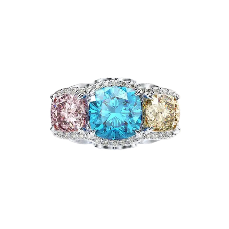 Square Trio Ring – rhodium-plated 925 sterling silver ring with three square created diamonds