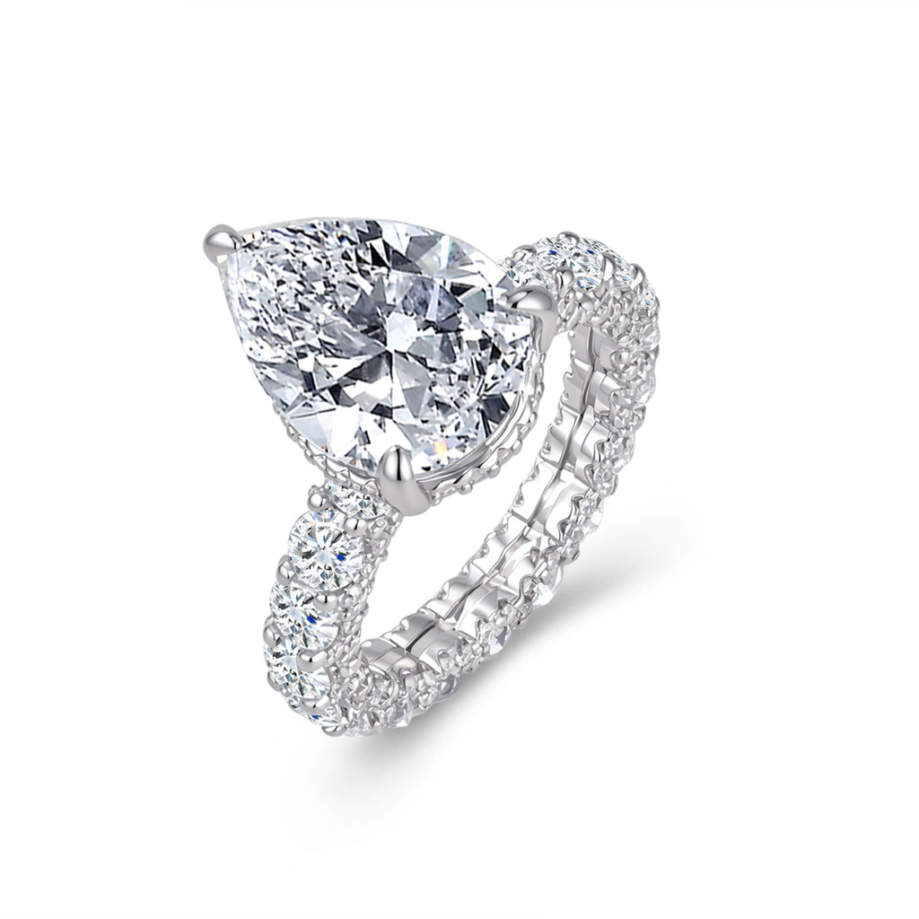 Grand Pear Ring – 5ct pear-cut cubic zirconia ring with stone-set band in 925 sterling silver, view 3