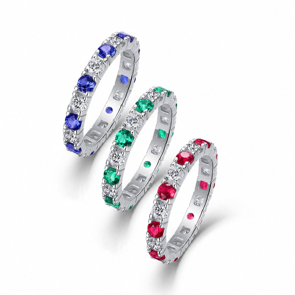 Colour Eternity Ring – full eternity ring with moissanite and lab-grown gemstones in 925 sterling silver, view 2