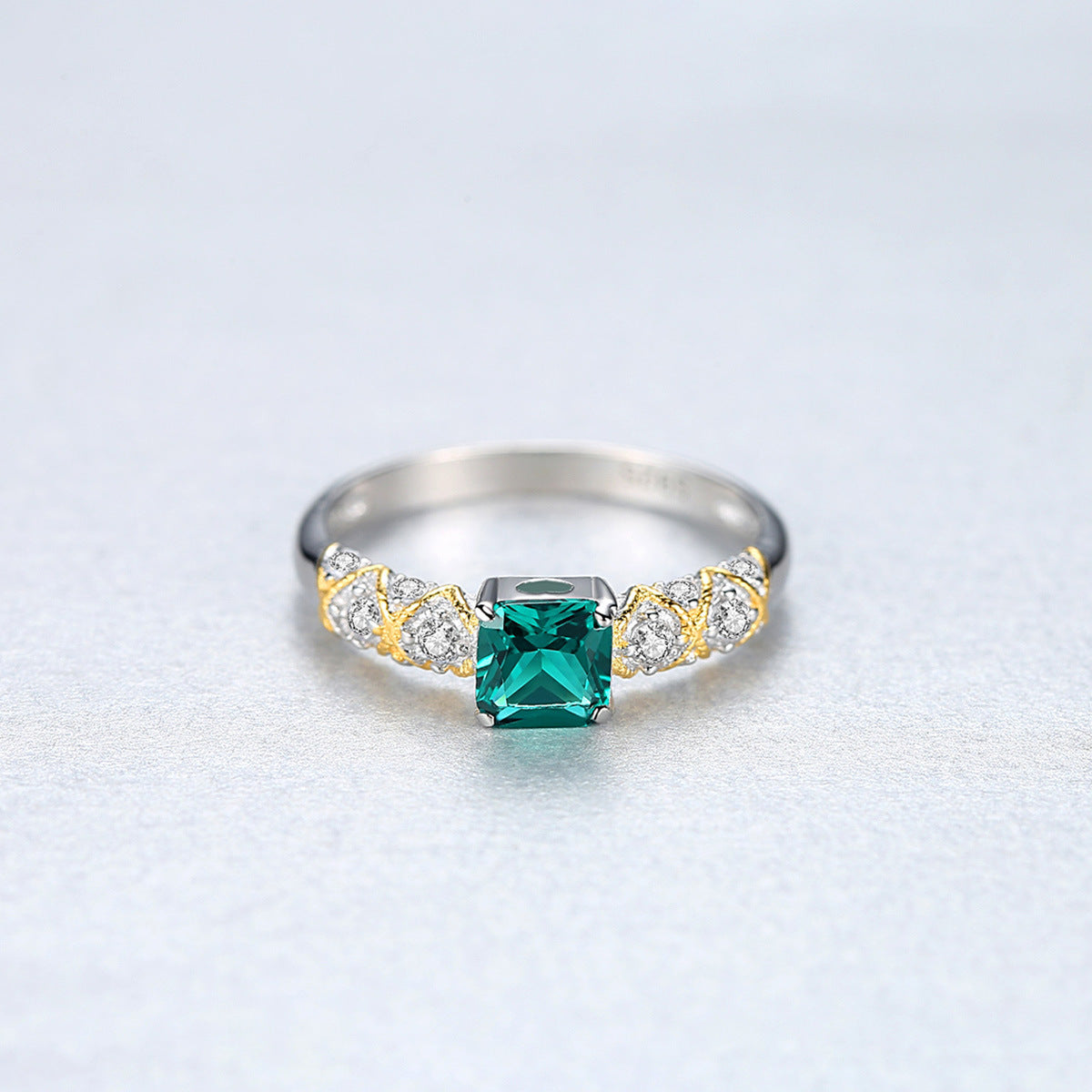 Little Square Ring – rhodium-plated 925 sterling silver ring with a 5mm square cubic zirconia, view 4